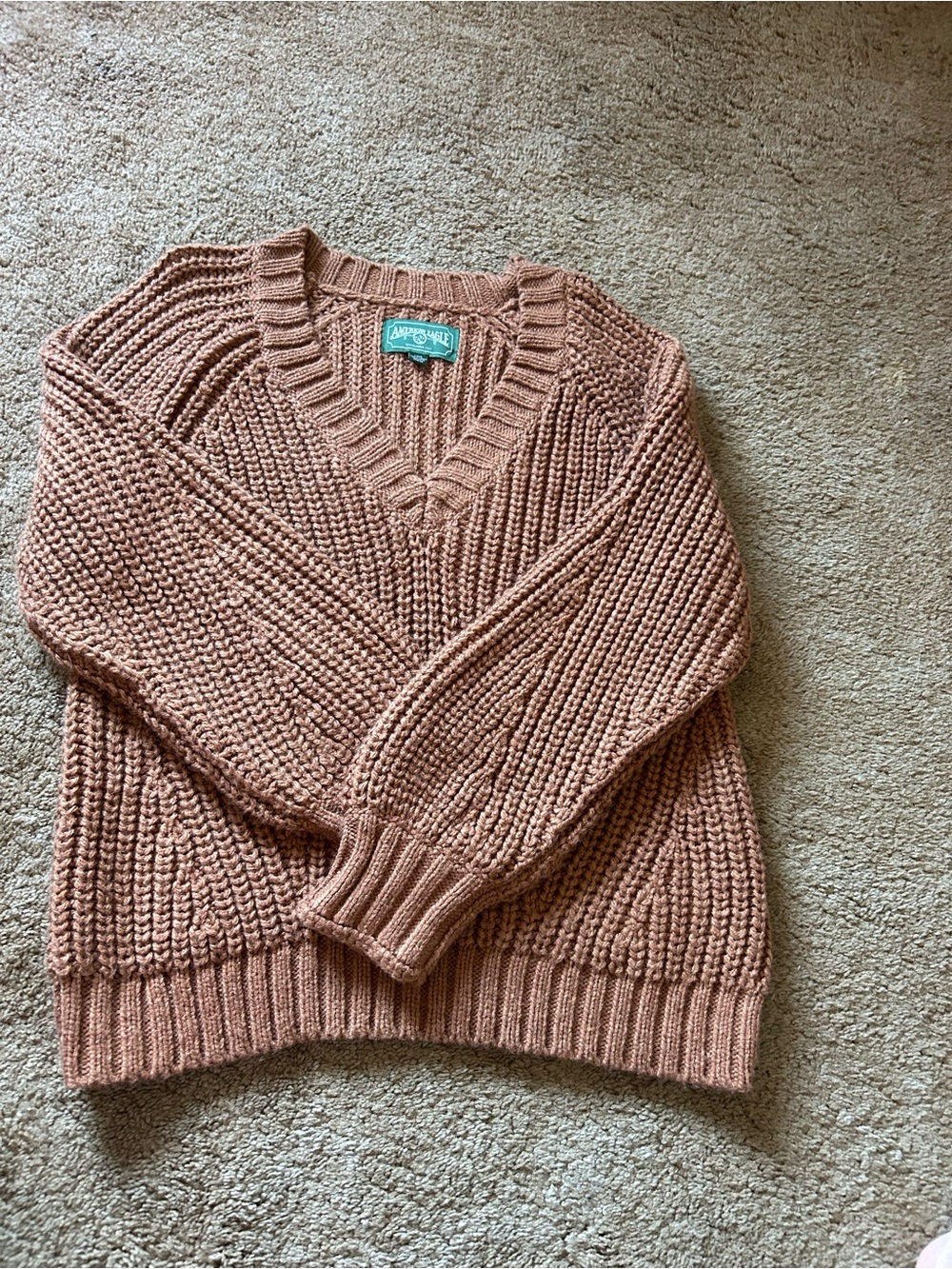 American Eagle Chunky Knit V Neck Oversized Sweater Brown Size Large